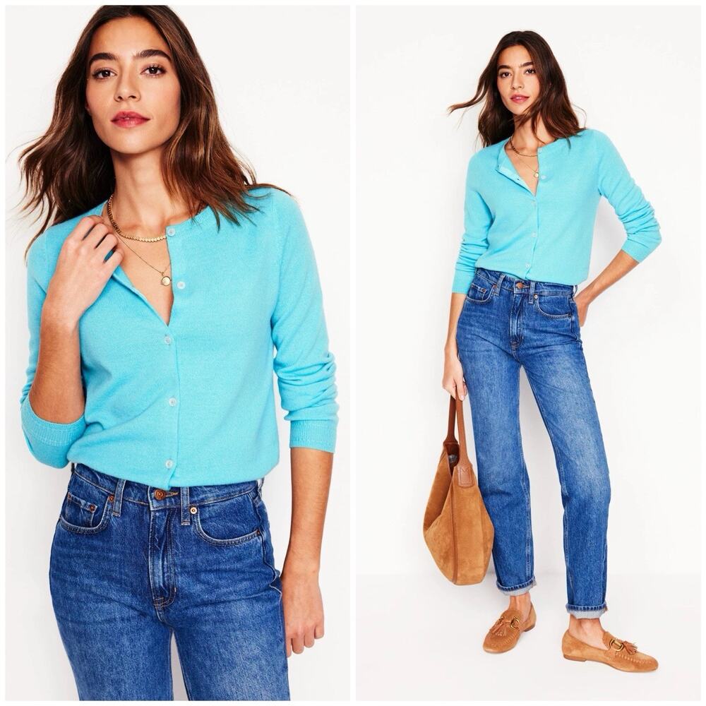 Boden Size XL Women’s 100% Cashmere Button Up Cardigan Sweater Turquoise